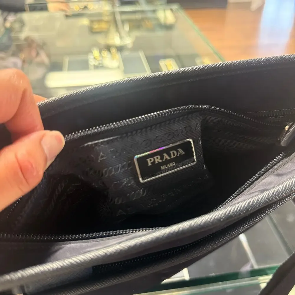 Prada Tessuto Nylon Saffiano Messenger Crossbody Bag Black